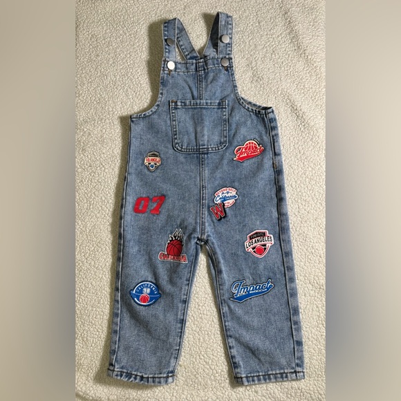 SHEIN Other - Kids Blue Denim Overalls with Fun Patches